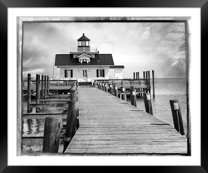  Black and White  Roanoke Lighthouse Framed Mounted Print by Tom and Dawn Gari