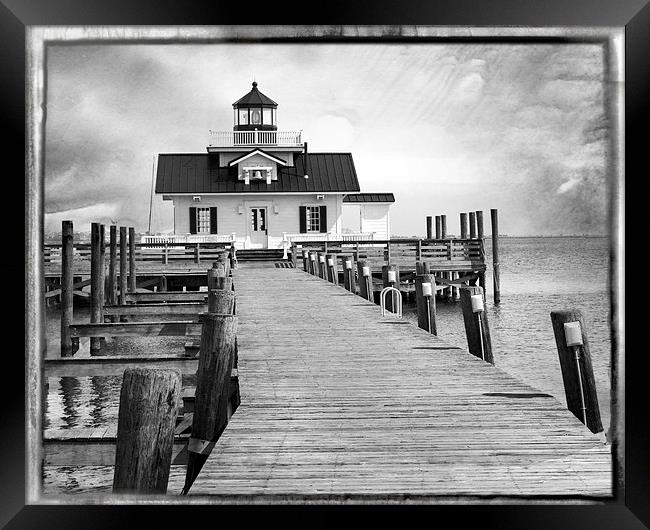  Black and White  Roanoke Lighthouse Framed Print by Tom and Dawn Gari