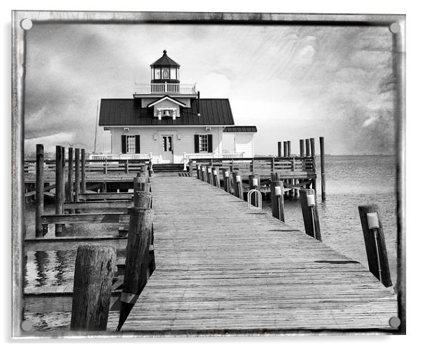  Black and White  Roanoke Lighthouse Acrylic by Tom and Dawn Gari