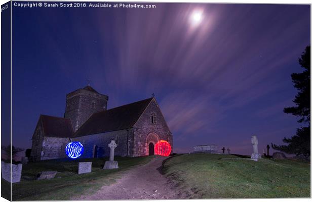  Light Painting at St. Martha's Church, Guildford Canvas Print by Sarah Scott