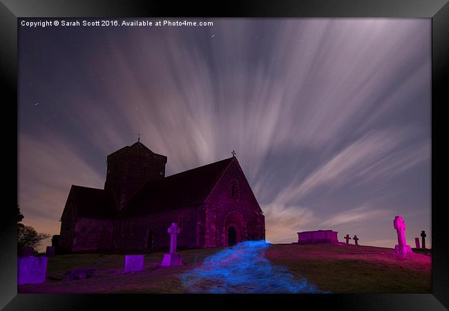  Spooky Night at St. Martha's Church, Guildford Framed Print by Sarah Scott
