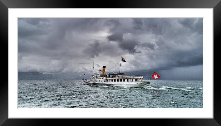 Steamer on Lake Geneva Framed Mounted Print by Ann Garrett