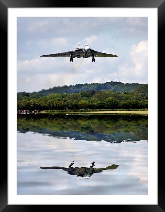  Vulcan XH558 over water Framed Mounted Print by Tony Bates