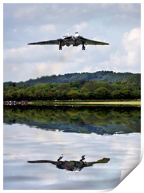  Vulcan XH558 over water Print by Tony Bates
