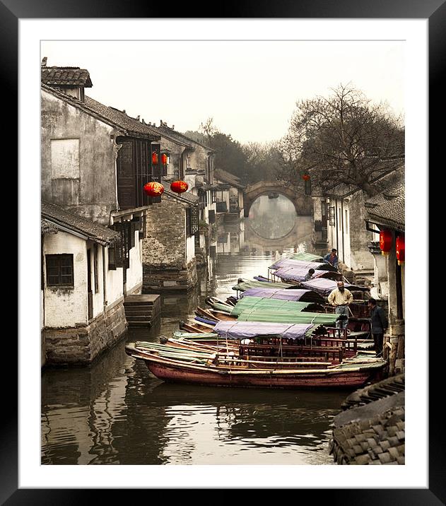 China Watertown Canal Boats Framed Mounted Print by Jim Leach