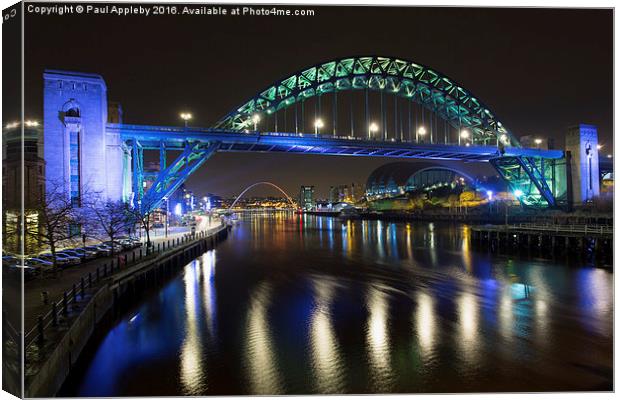  Tyne Bridge at Night Canvas Print by Paul Appleby