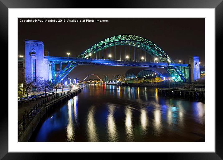  Tyne Bridge at Night Framed Mounted Print by Paul Appleby