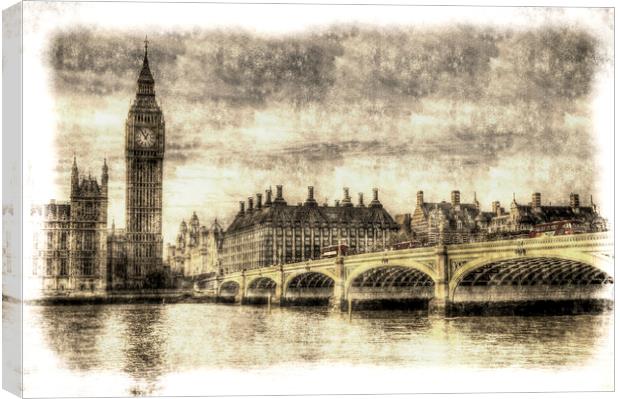 Westminster Bridge and Big Ben Vintage Canvas Print by David Pyatt
