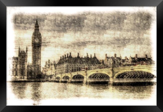 Westminster Bridge and Big Ben Vintage Framed Print by David Pyatt