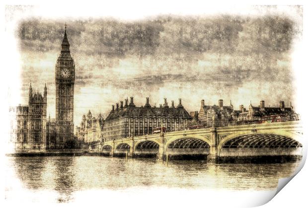 Westminster Bridge and Big Ben Vintage Print by David Pyatt