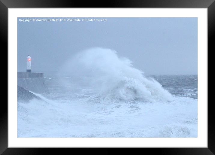 Porthcawl lighthouse in Storm Frank. Framed Mounted Print by Andrew Bartlett