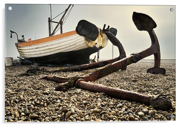 Two anchors on Aldeburgh Beach Acrylic by Stephen Mole