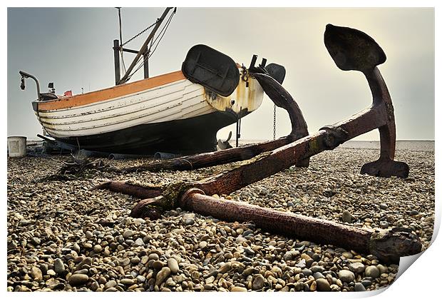 Two anchors on Aldeburgh Beach Print by Stephen Mole
