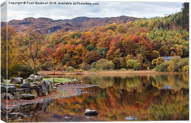  Llyn Geirionydd Lake in Autumn Canvas Print by Pearl Bucknall