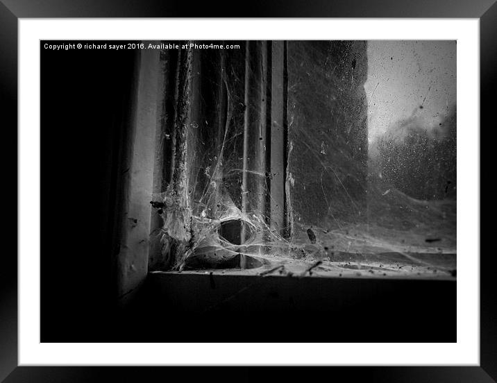Gothic Spider Web in a Neglected Window Framed Mounted Print by richard sayer