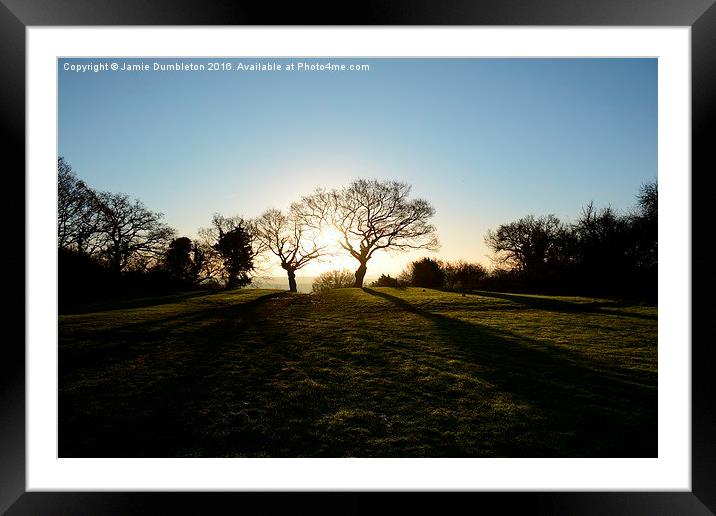 Sunset between two trees Framed Mounted Print by Jamie Dumbleton