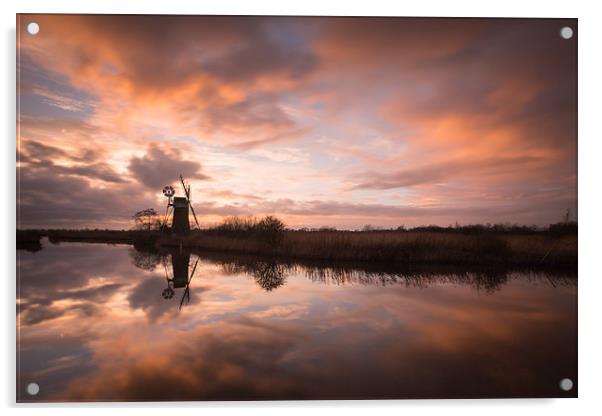 Norfolk Broads Sunset Acrylic by Simon Wrigglesworth