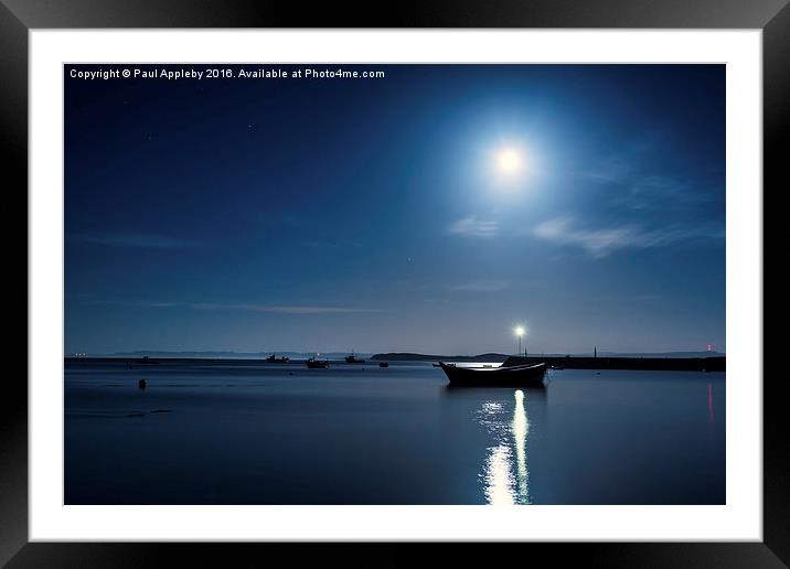 Holy Island Harbour under a Blue Moon Framed Mounted Print by Paul Appleby