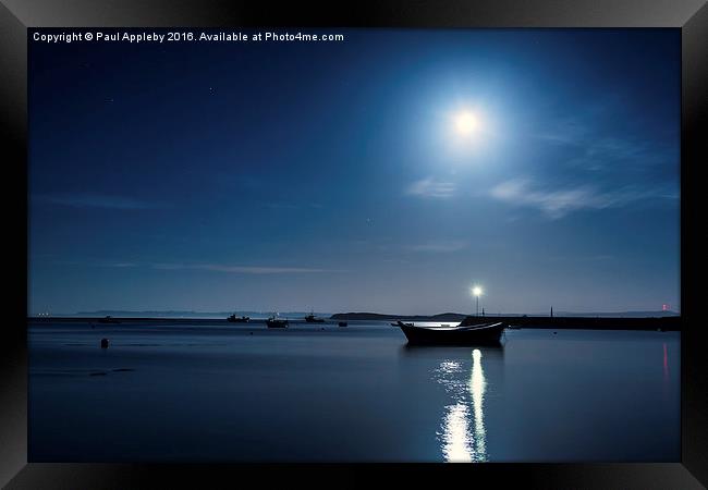 Holy Island Harbour under a Blue Moon Framed Print by Paul Appleby