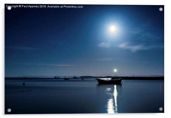 Holy Island Harbour under a Blue Moon Acrylic by Paul Appleby