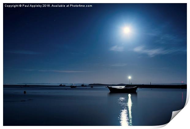 Holy Island Harbour under a Blue Moon Print by Paul Appleby
