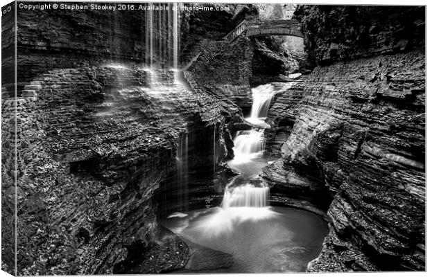  Rainbow Falls - Black and White Canvas Print by Stephen Stookey