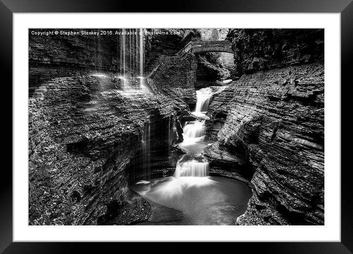  Rainbow Falls - Black and White Framed Mounted Print by Stephen Stookey