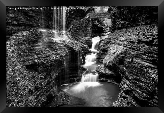  Rainbow Falls - Black and White Framed Print by Stephen Stookey