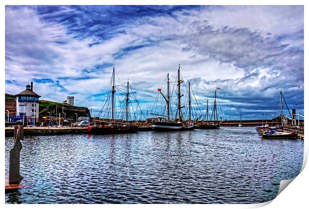 Tall Ships in Whitehaven Harbour Print by Tom Gomez