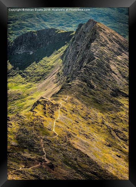 Crib Goch Ridge Snowdonia  Framed Print by Adrian Evans