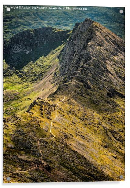 Crib Goch Ridge Snowdonia  Acrylic by Adrian Evans