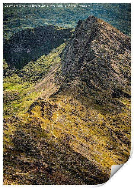 Crib Goch Ridge Snowdonia  Print by Adrian Evans