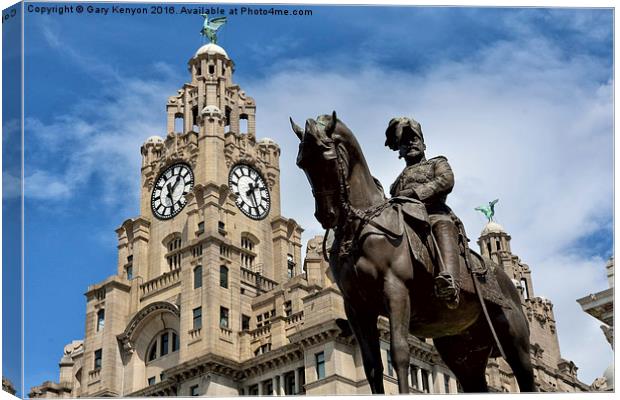 Edward VII Statue and Liver Building Liverpool Canvas Print by Gary Kenyon
