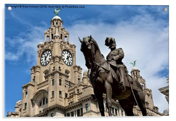 Edward VII Statue and Liver Building Liverpool Acrylic by Gary Kenyon