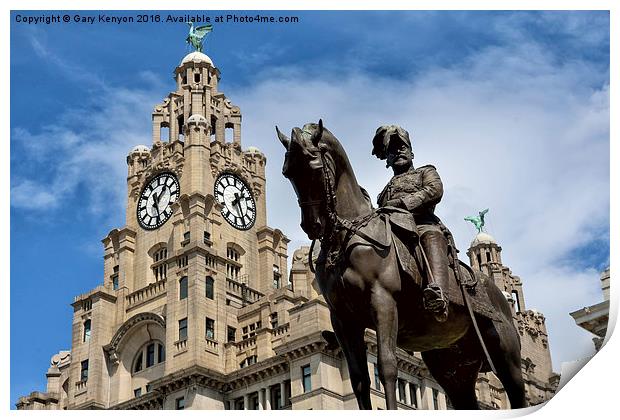 Edward VII Statue and Liver Building Liverpool Print by Gary Kenyon