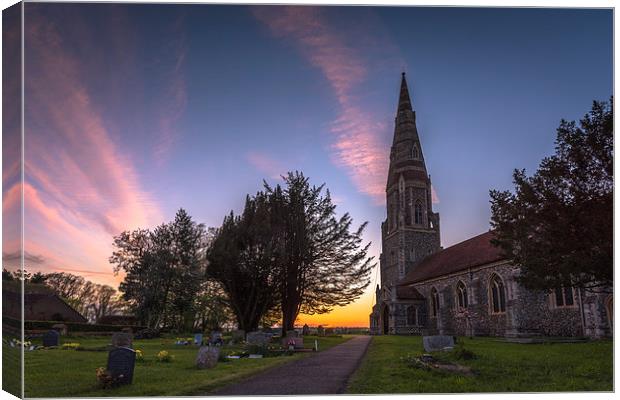 Sunset at Great Finborough Church Canvas Print by Nick Rowland