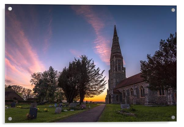  Sunset at Great Finborough Church Acrylic by Nick Rowland