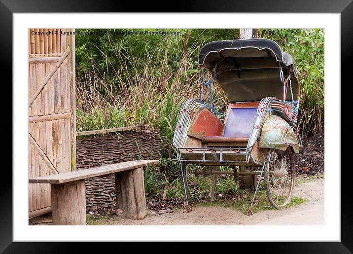  Rickshaw next to a bench Framed Mounted Print by Jurgen Schnabel
