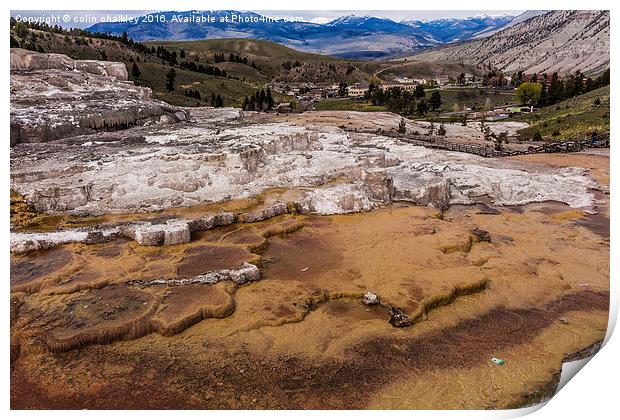 Travertine Terraces - Yellowstone  Print by colin chalkley