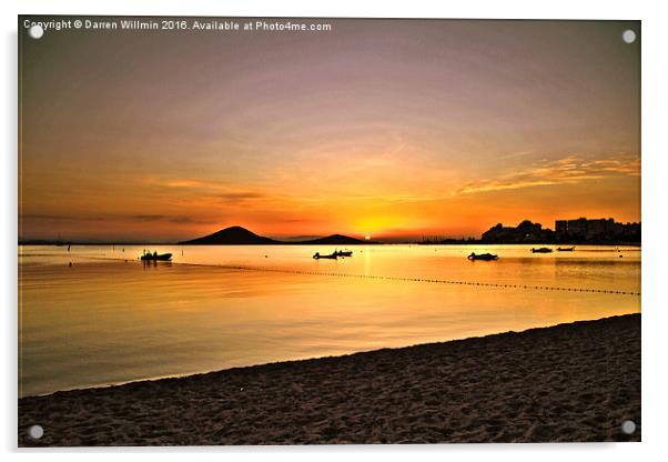 Mar Menor Salty lagoon at sunset Acrylic by Darren Willmin
