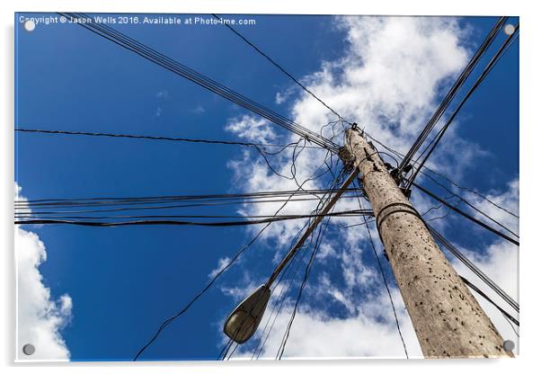 Looking up at a chaotic telegraph pole Acrylic by Jason Wells