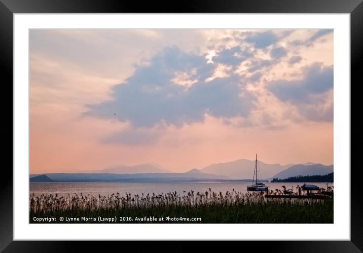 Sunset over Lake Garda, Italy Framed Mounted Print by Lynne Morris (Lswpp)