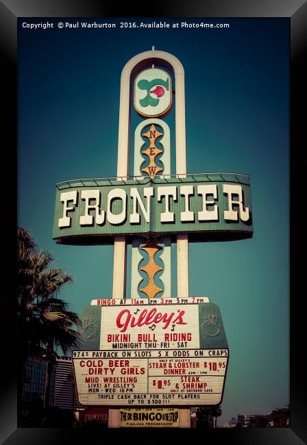 Frontier Hotel Sign, Las Vegas Framed Print by Paul Warburton