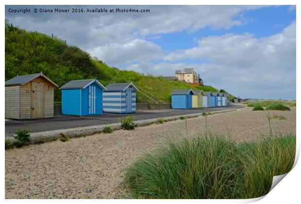Pakefield  Beach Huts Print by Diana Mower