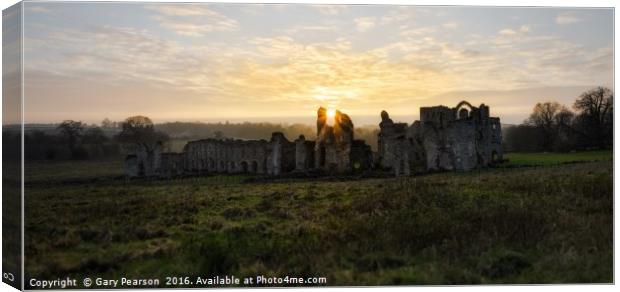 Sunset over Castle Acre priory     Canvas Print by Gary Pearson