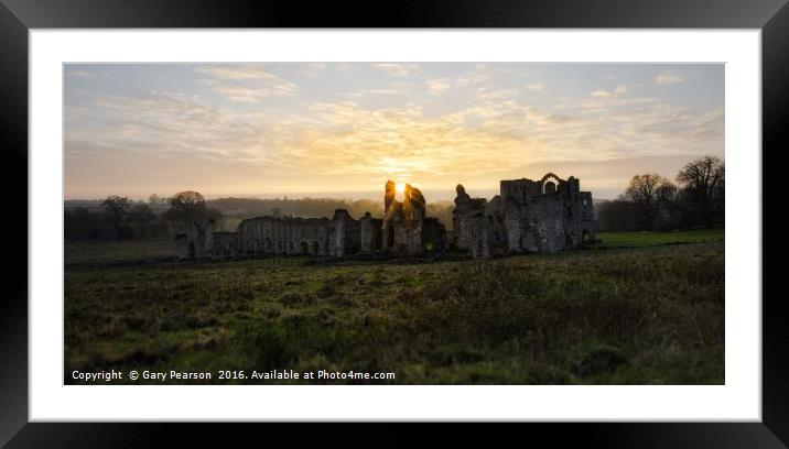 Sunset over Castle Acre priory     Framed Mounted Print by Gary Pearson