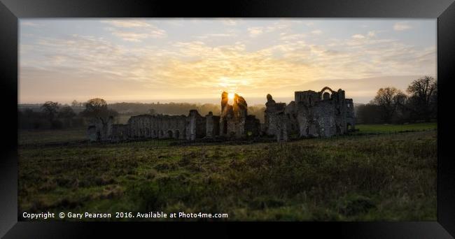 Sunset over Castle Acre priory     Framed Print by Gary Pearson