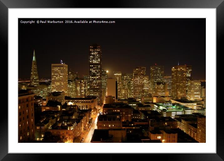 San Francisco at night Framed Mounted Print by Paul Warburton