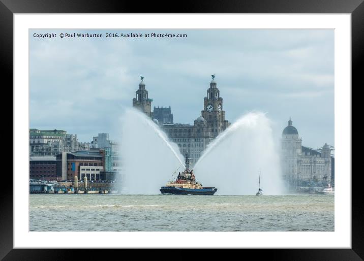 Tug Boat Fountain Framed Mounted Print by Paul Warburton