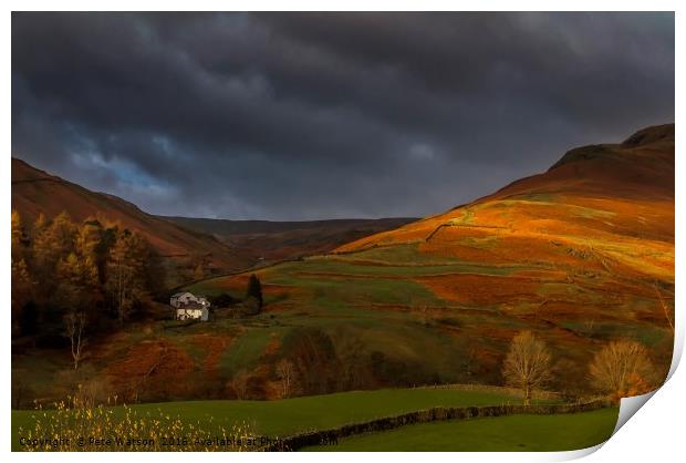 Lake District, golden sunlight, Helm Crag Print by Pete Watson